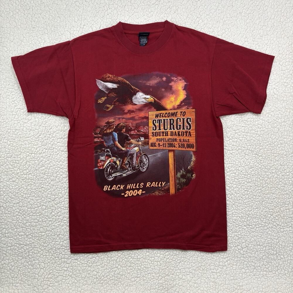 VTG 2004 STURGIS SD Black Hills Rally Mens M T-Shirt Red Eagle‎ Biker Graphic
